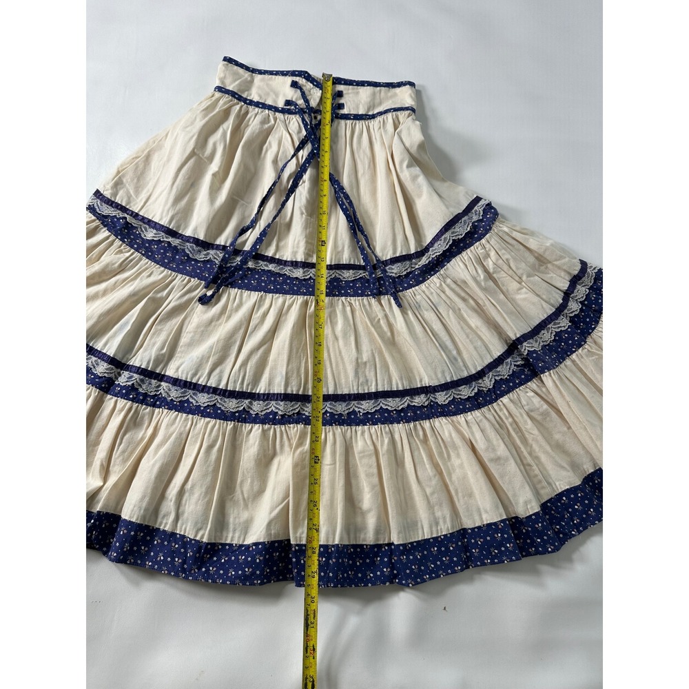 2! VTG Gunne Sax Jessicas Gunnies Boho Prairie Maxi Skirt Blue Floral Tier Lace - Picture 8 of 16